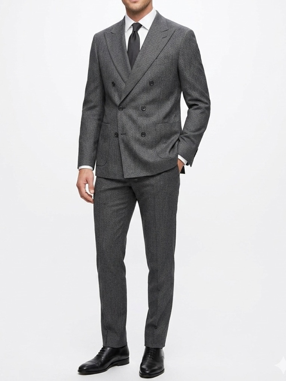 NWT Santaniello Wool Cotton Double Breasted Suit Houndstooth Sz 48